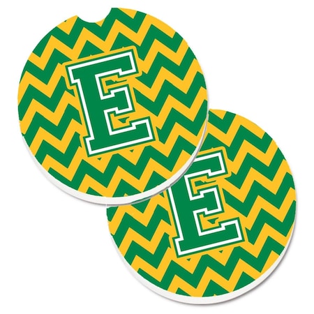 Carolines Treasures Letter E Chevron Green and Gold  Cup Holder Car Coaster, PK2 CJ1059-ECARC